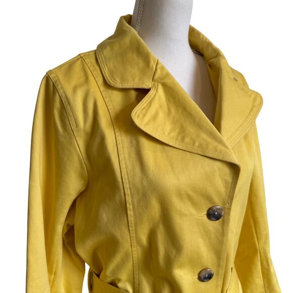 Relativity Trench Coat Large Yellow Rain Jacket Overcoat Classic Belt Pockets - Picture 4 of 9